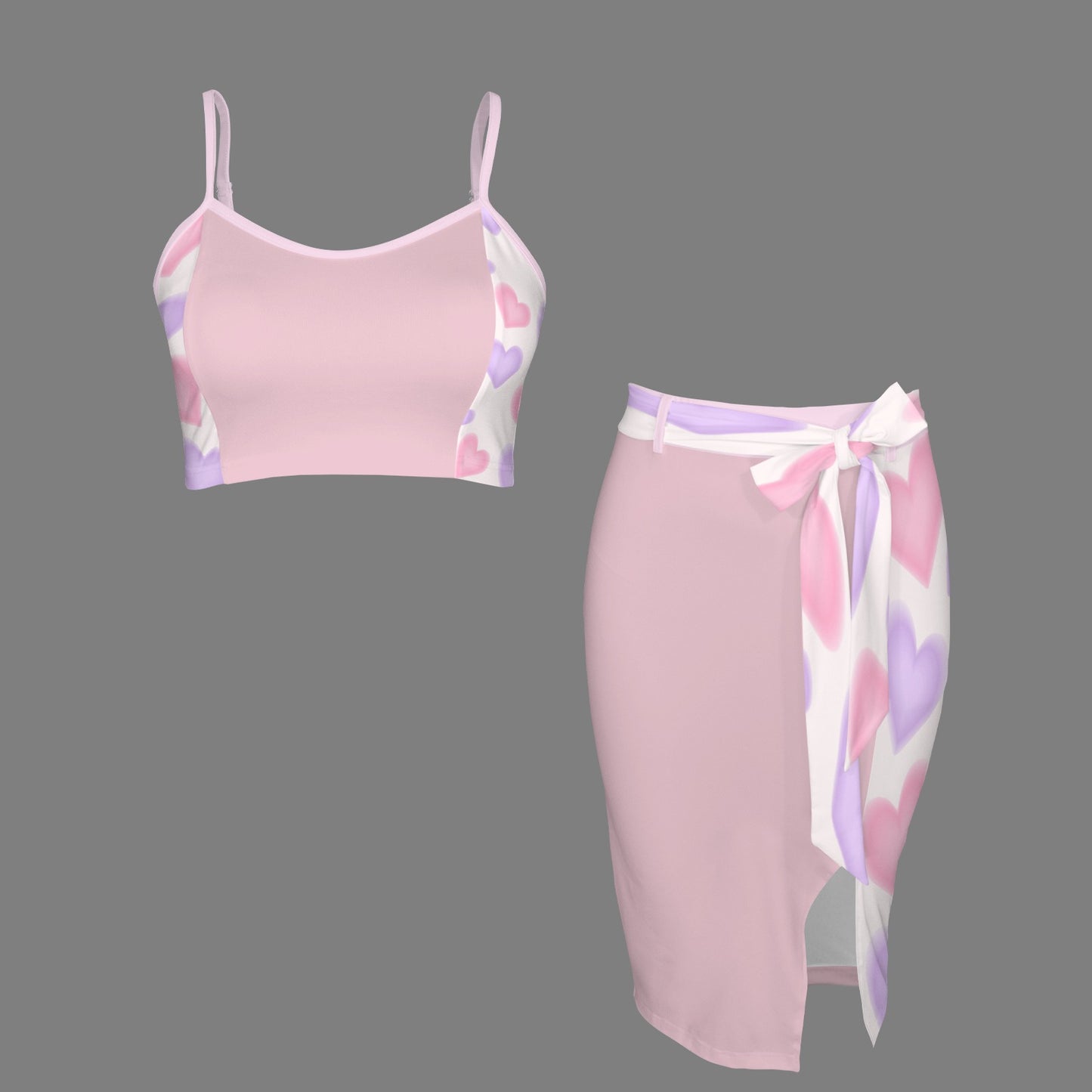 Cami Skirt White Light Mauve Hearts