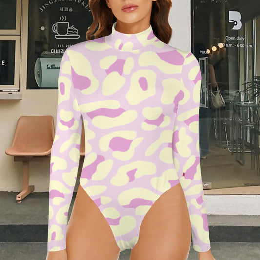 Leopard Long Sleeve Bodysuit Light Yellow Pink