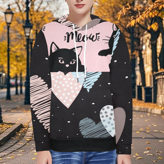 Cat & Hearts Fleece Hoodie