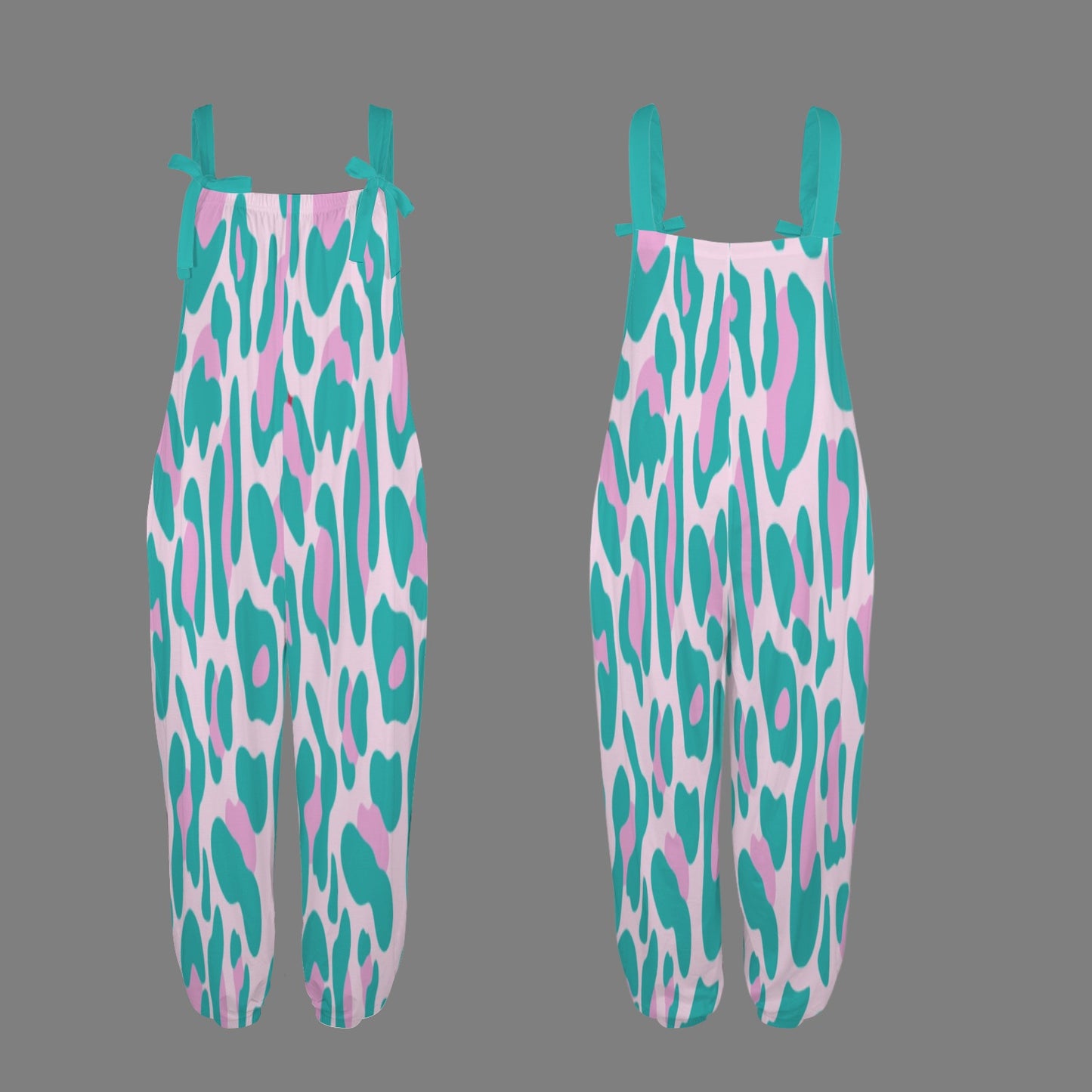 Torquoise Pink Leopard Long Romper