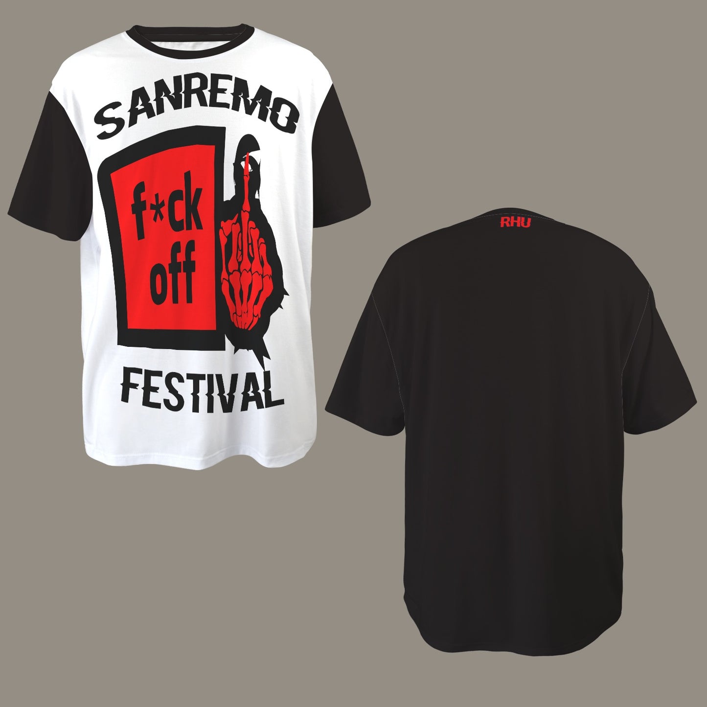 FUCK OFF SANREMO FESTIVAL DISTRESSED T-SHIRT BLACK WHITE