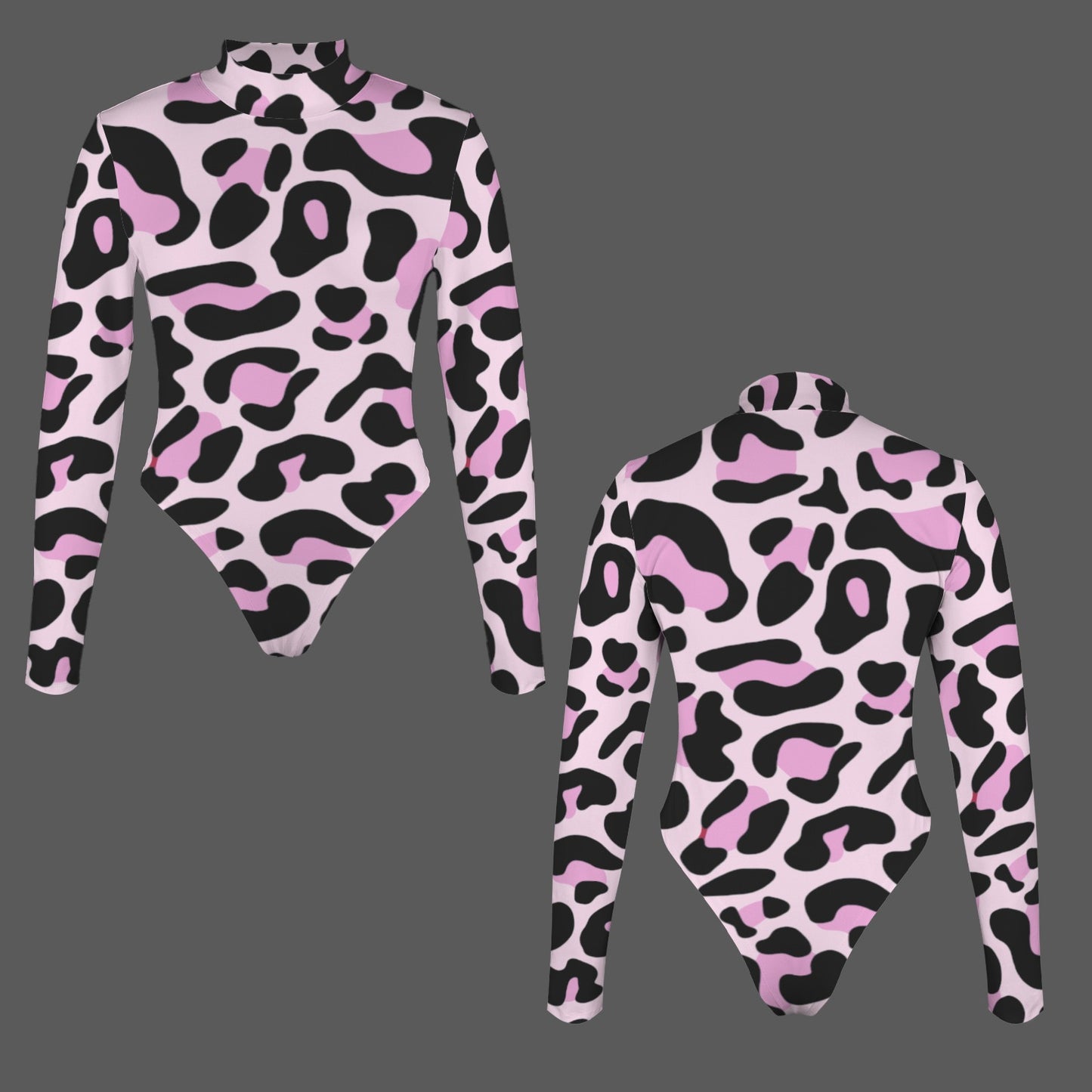 Leopard Long Sleeve Bodysuit Black Pink