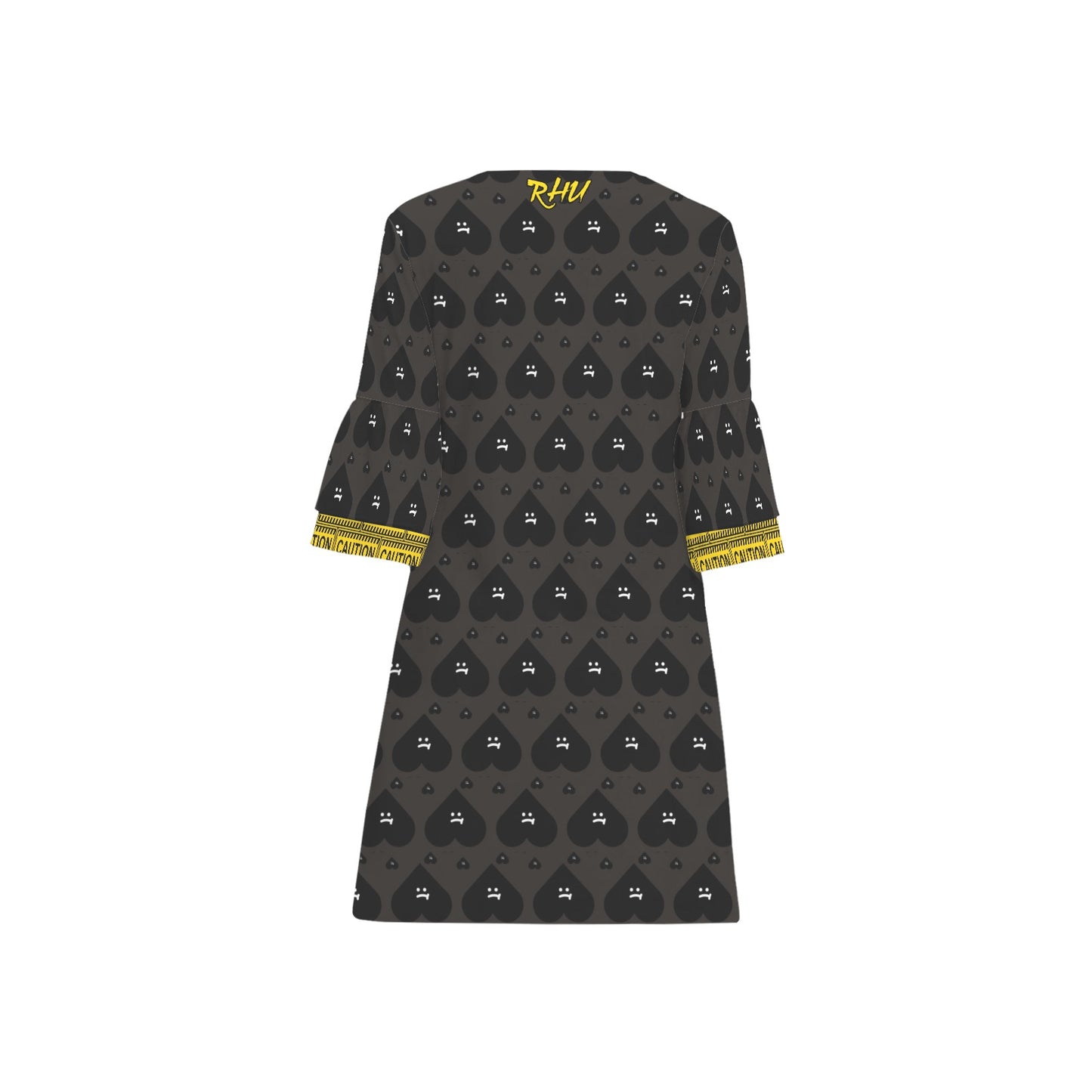 Caution Yellow Black Triangles 3/4 Sleeve Dress Hearts