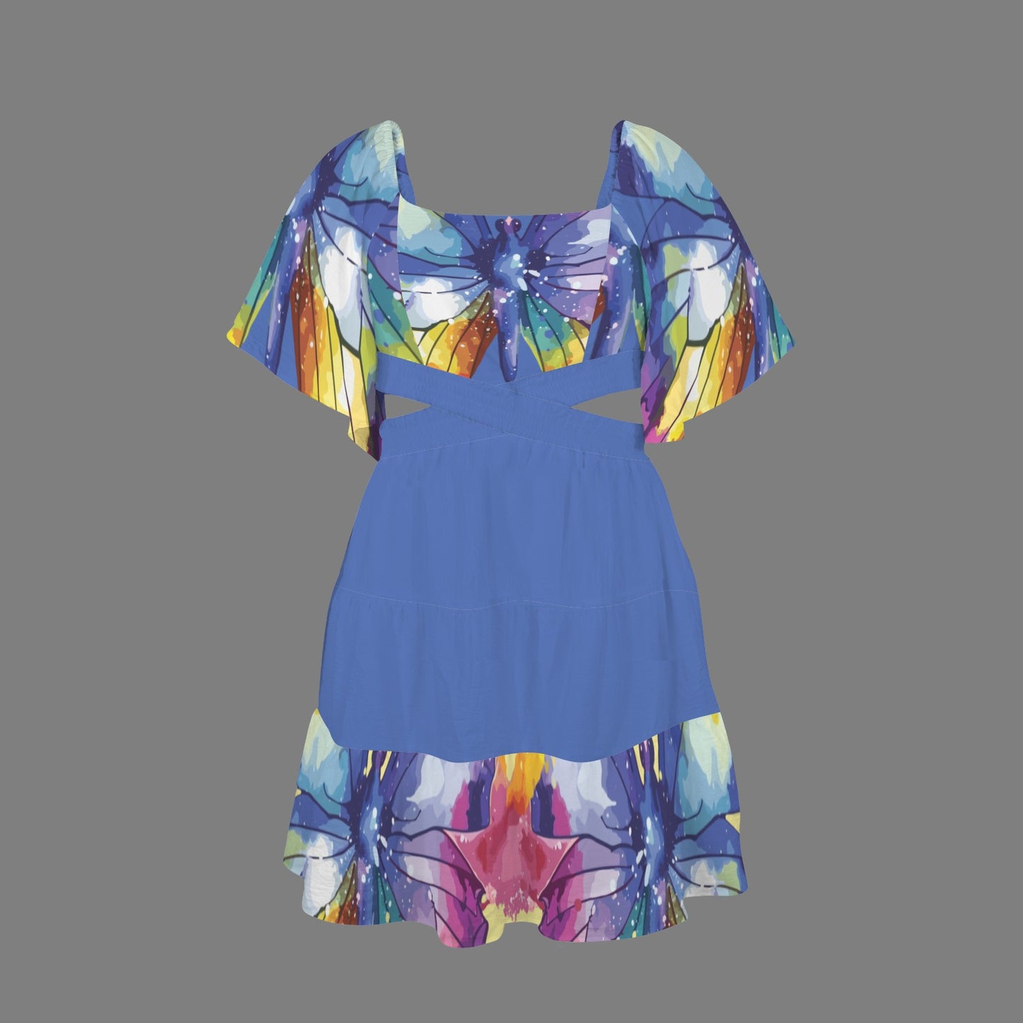 Cross Waist Dress Butterfly Glicine