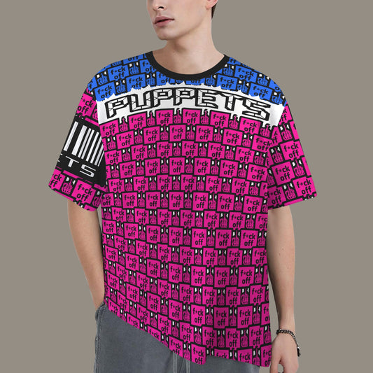 FUCK OFF PUPPETS PINK BLUE BLACK T-SHIRT BARCODE
