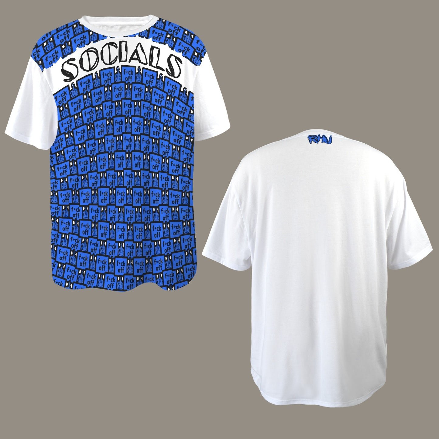 FUCK OFF SOCIALS BLUE WHITE T-SHIRT