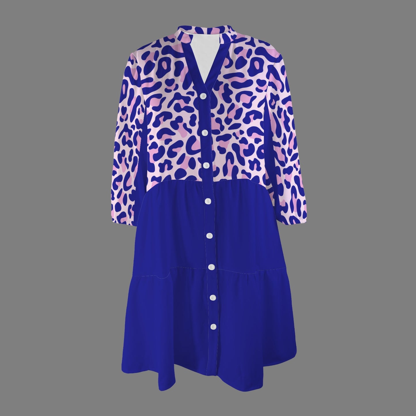 Pink Blue Leopard Front Button Dress