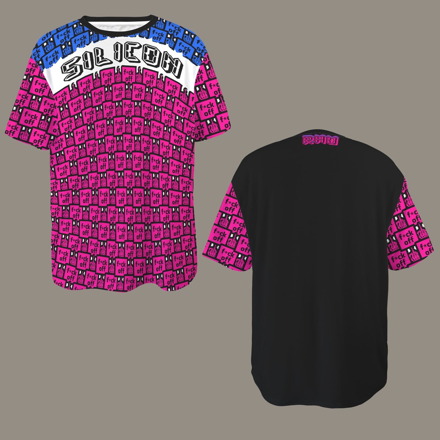 FUCK OFF SILICON PINK BLUE T-SHIRT BLACK