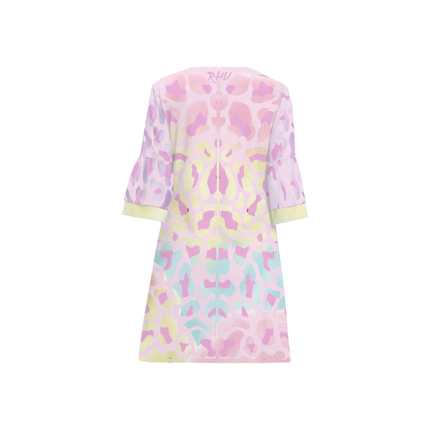 Leopard Yellow Pink Aziel 3/4 Sleeve Dress