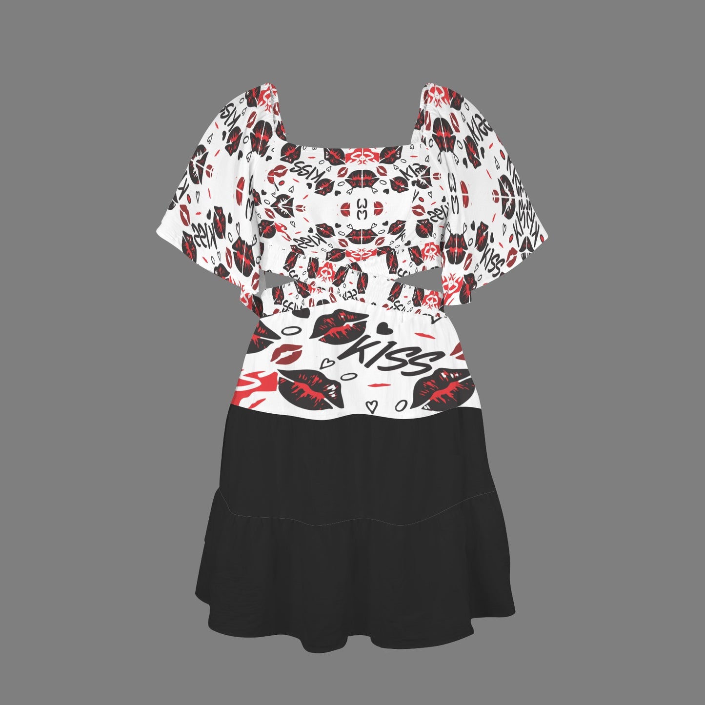 Cross Waist Dress Mouths White Black