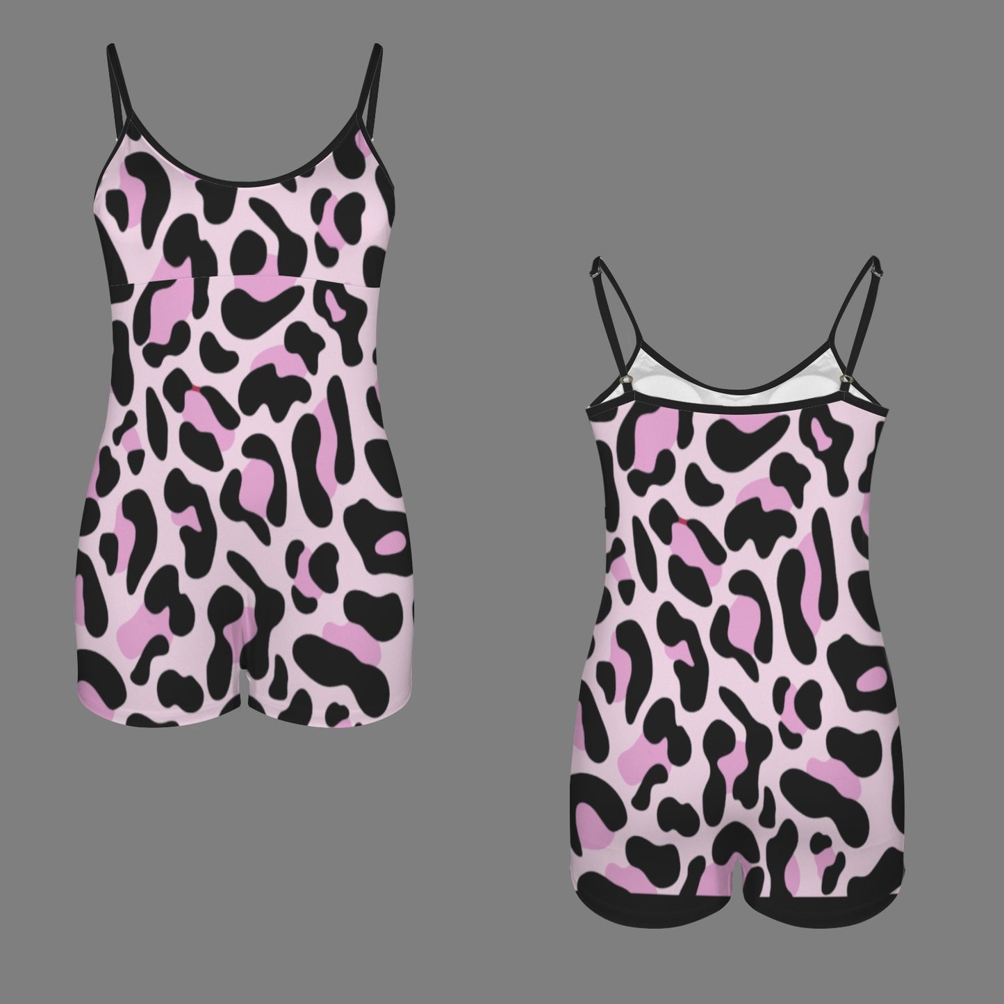 Short Bodycon Romper Black Leopard