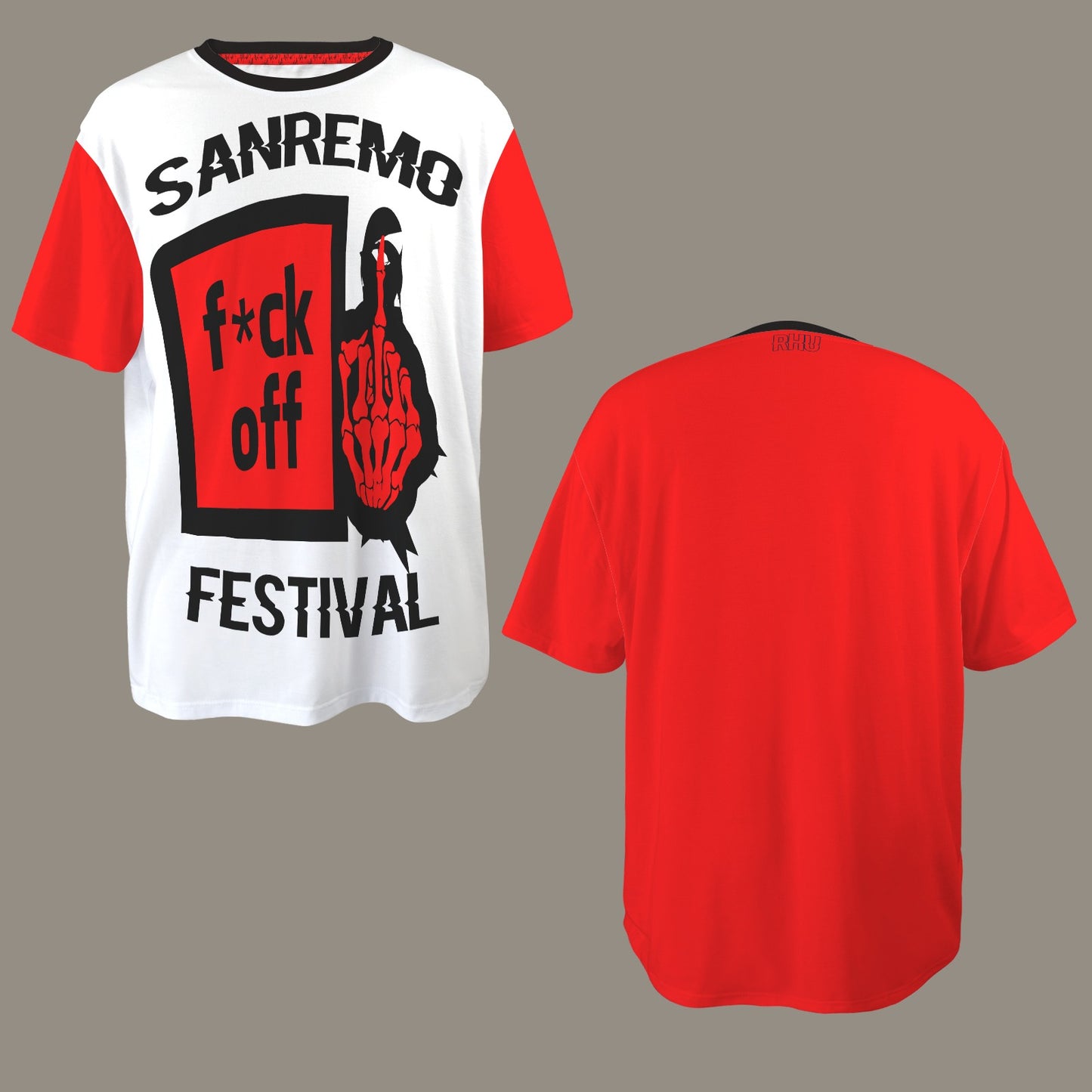 FUCK OFF SANREMO FESTIVAL DISTRESSED T-SHIRT BLACK RED WHITE