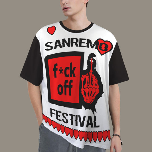 FUCK OFF HEARTS SANREMO FESTIVAL DISTRESSED T-SHIRT BLACK WHITE