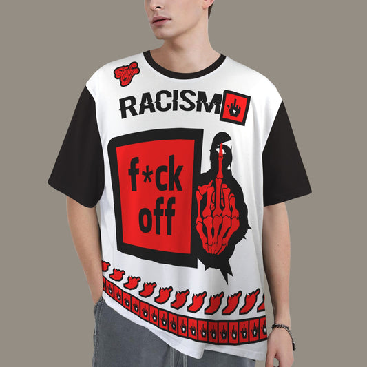 FUCK OFF HEARTS HOMOPHOBIA DISTRESSED T-SHIRT BLACK WHITE