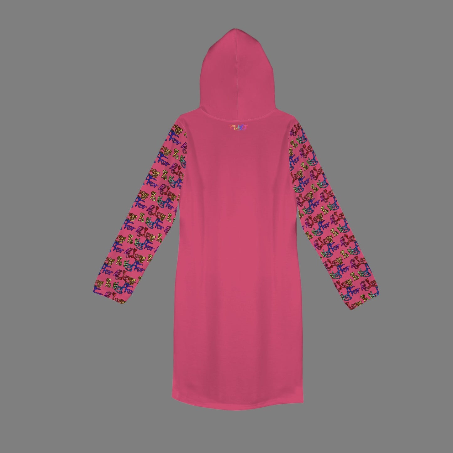 Love Is Not For All Pattern Hoodie Dress Magenta Black