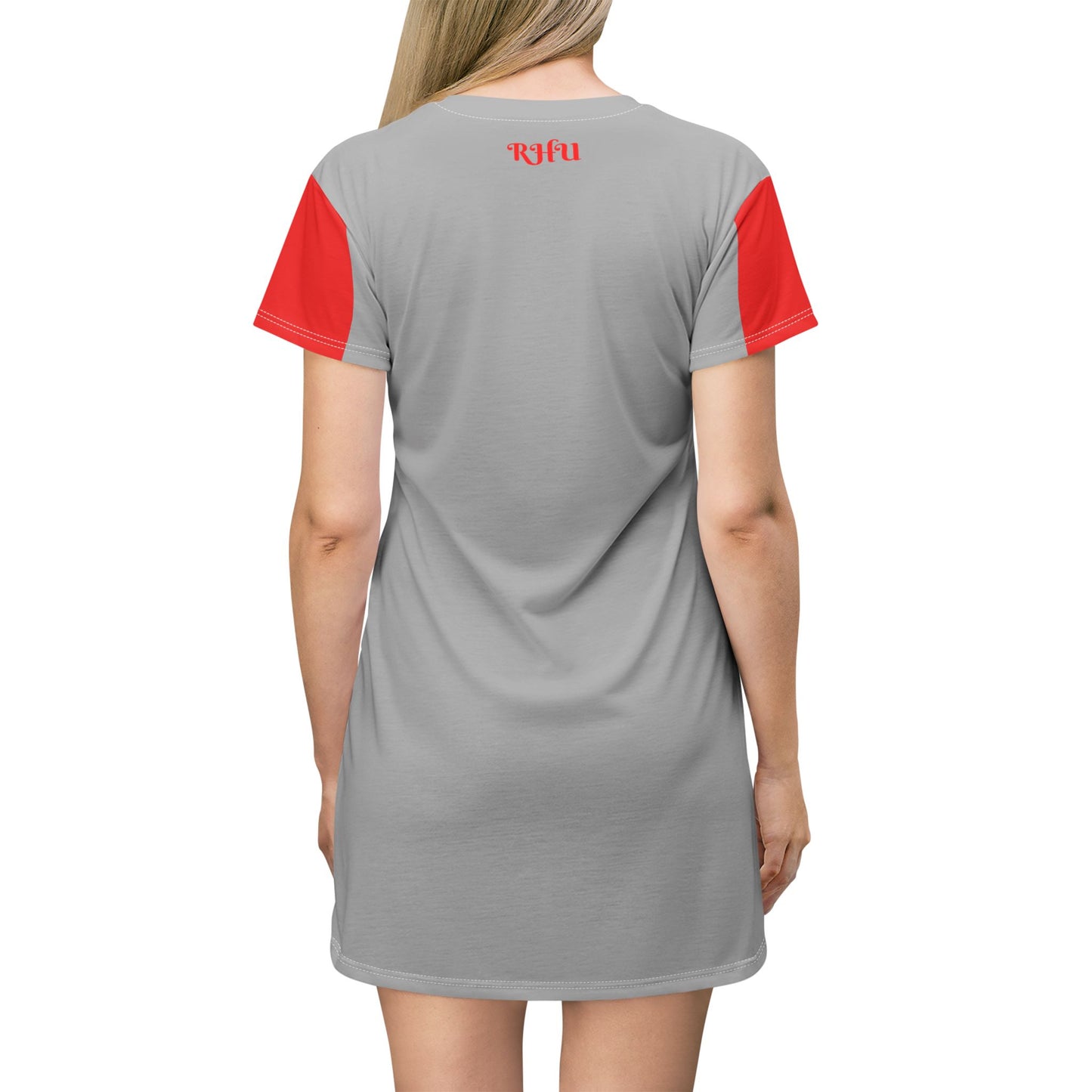 LINFA Chaos In The Heart T-Shirt Dress Light Grey Red Sleeves