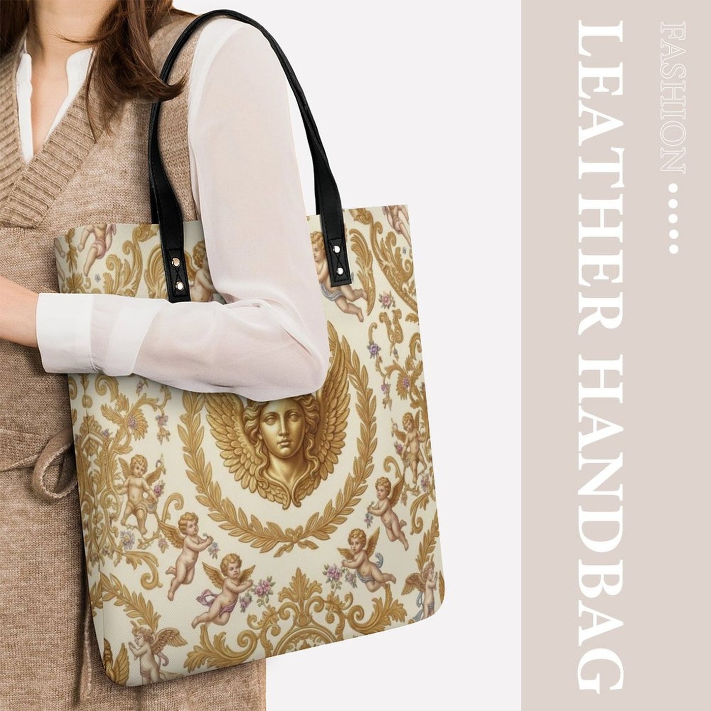 Baroque Putti Flat PU Leather Tote Bag