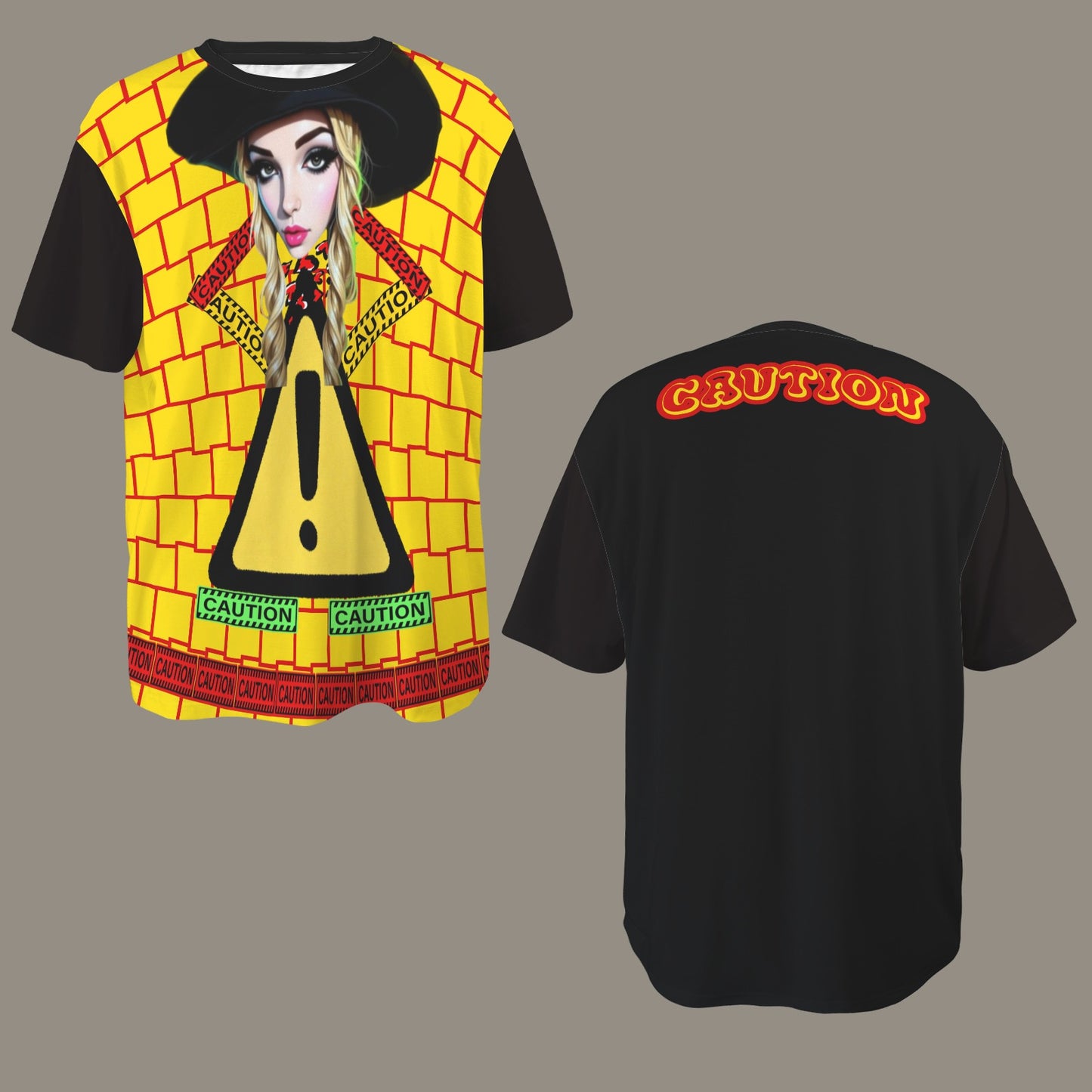 RANSIE CARTOON CAUTION T-SHIRT - YELLOW