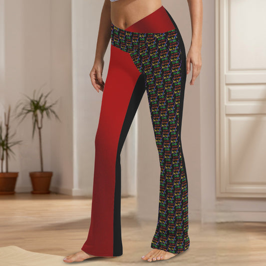 LINFA Little Hearts Tummy Control Cross Waist Pants Black Faded Red