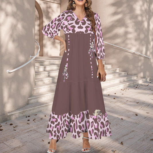 Caution Jimmy Cat Long Dress Leopard Brown Pink