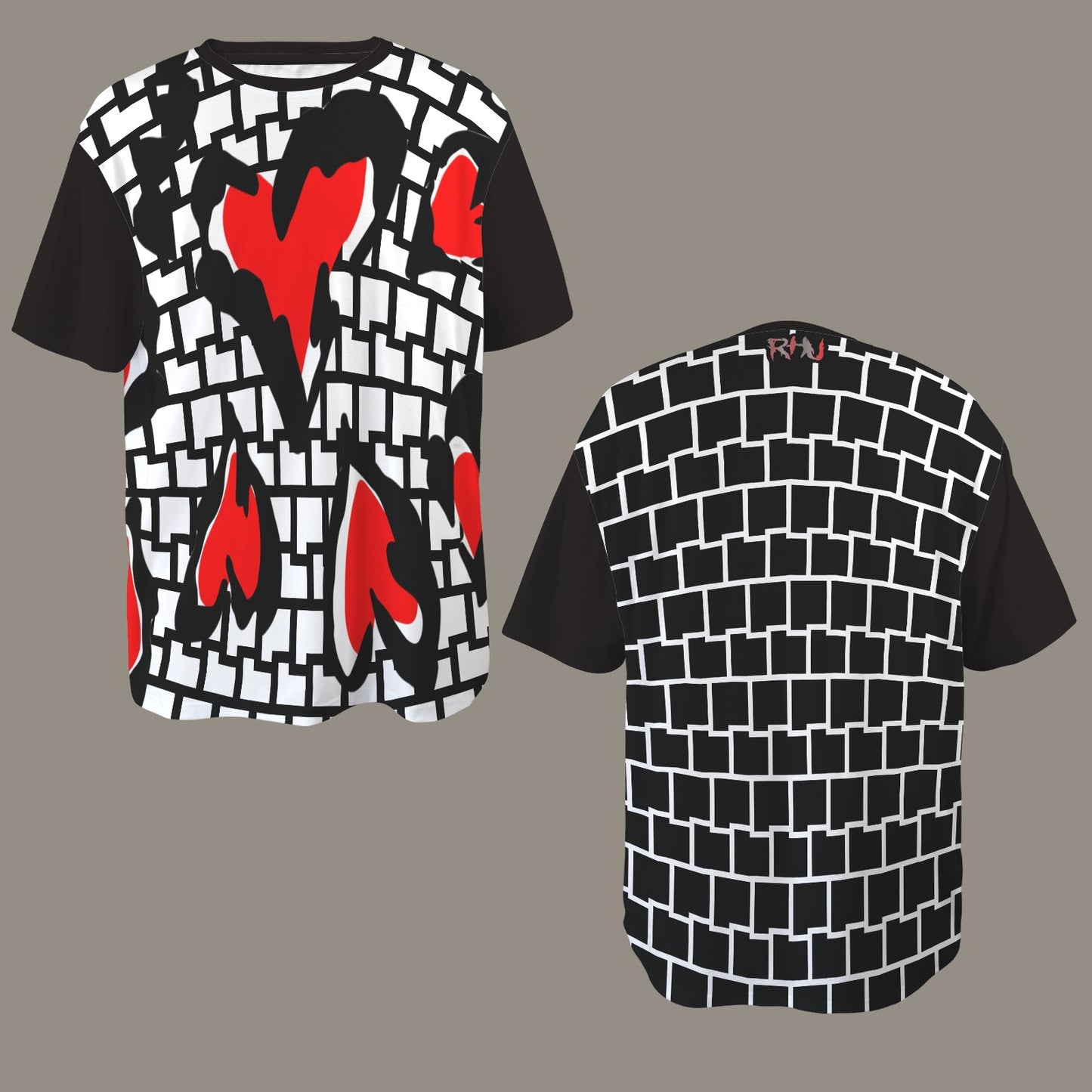 SE SON ROSE T-SHIRT -WHITE/BLACK WALL & HEARTS V2