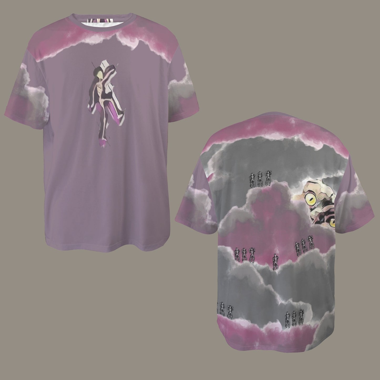 Humans Scare Me Jimmy Cloud T-Shirt Mauve Skeleton Front