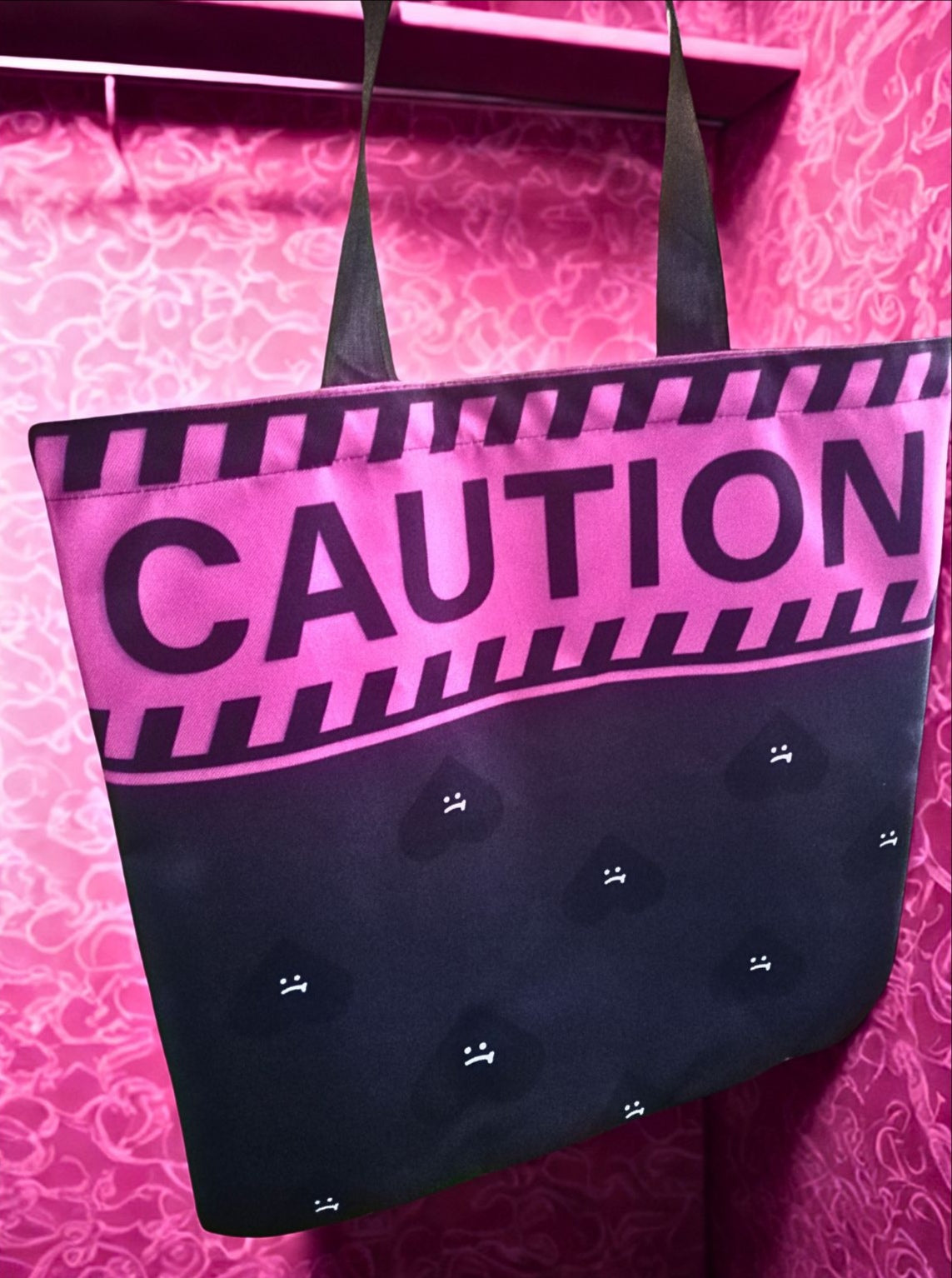 CAUTION Hearts Design Lightweight Shopping Tote Bag