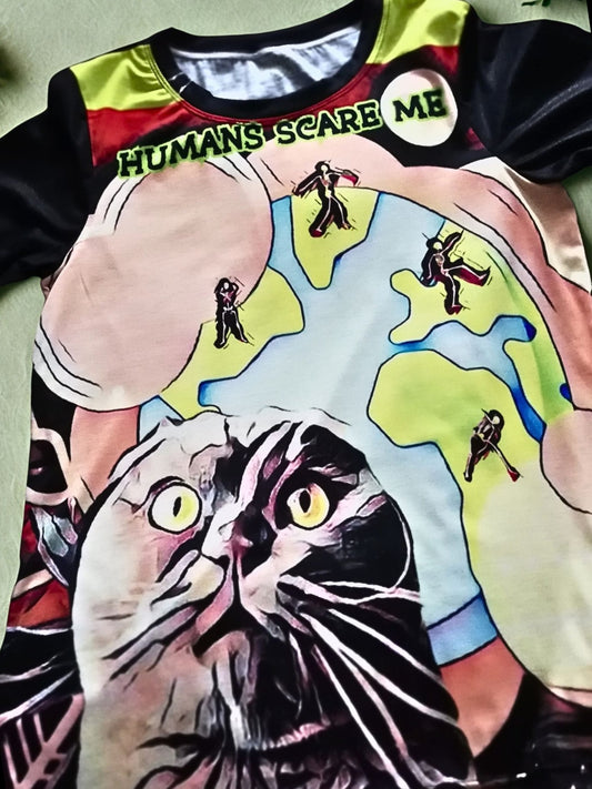 Jimmy Cat No Ears Slob Dance Humans Scare Me Skeletons Moves Half Sleeve T-Shirt