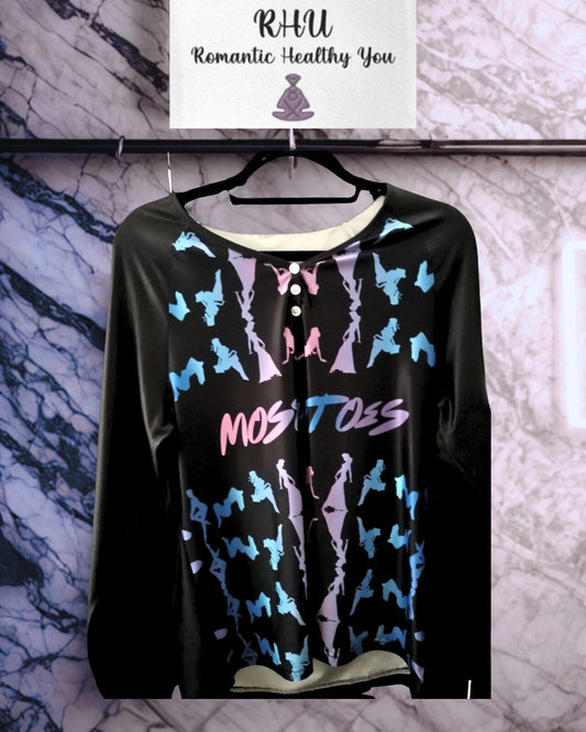 Mosquitoes Long Sleeve Shirt Button Black