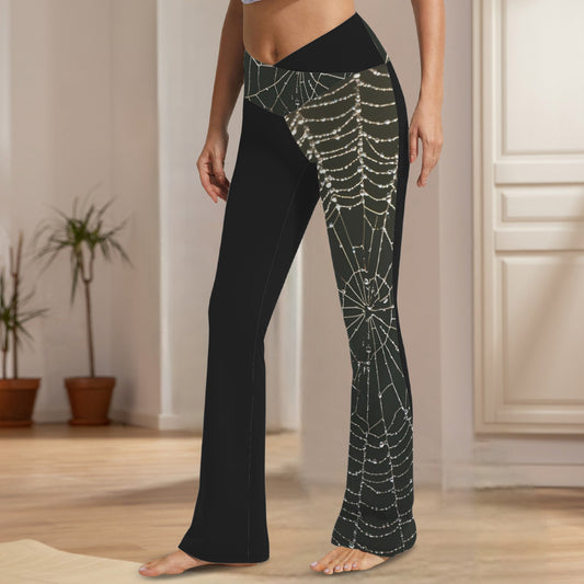 Tummy Control Cross Waist Pants Black Spiderweb