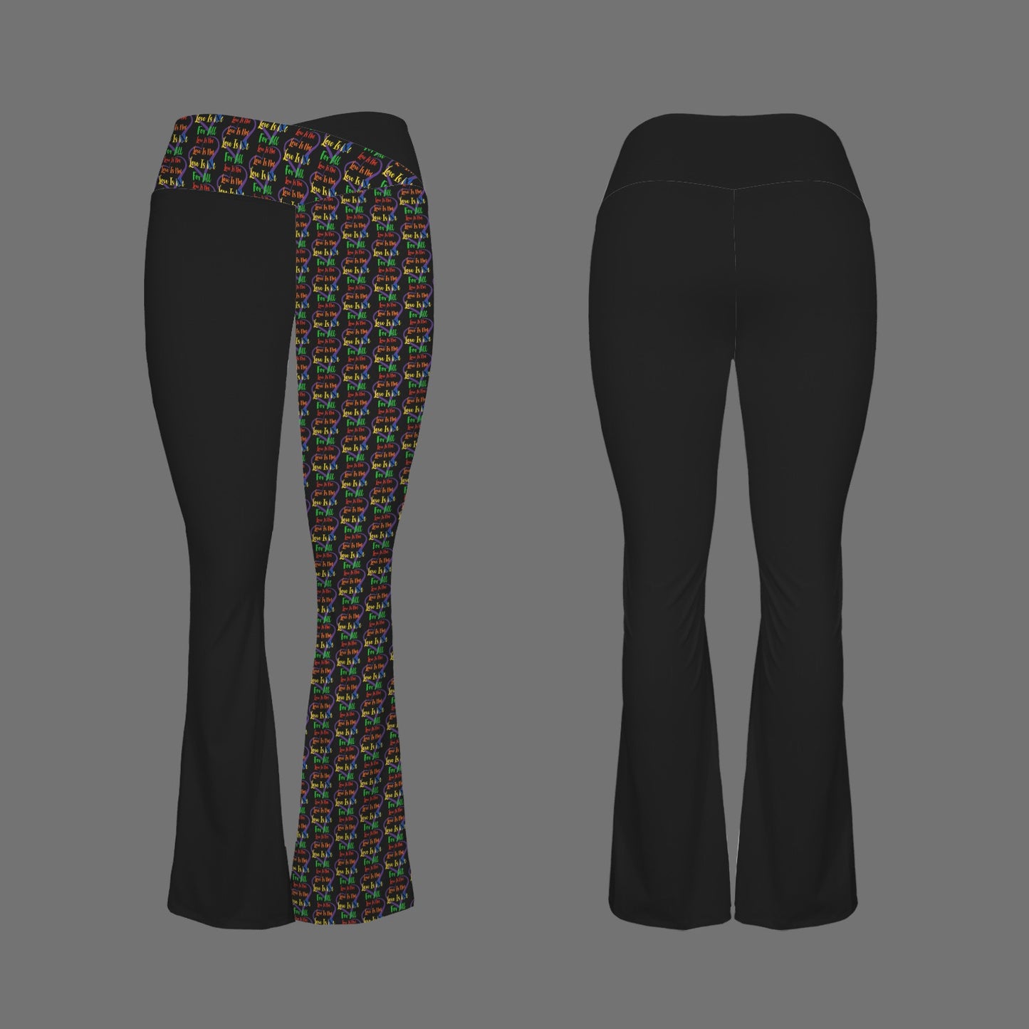 LINFA Little Hearts Tummy Control Cross Waist Pants One Leg HeartsBlack