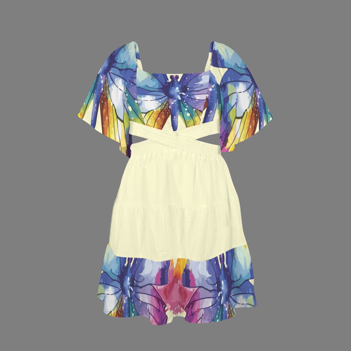 Cross Waist Dress Butterfly Pale Yellow