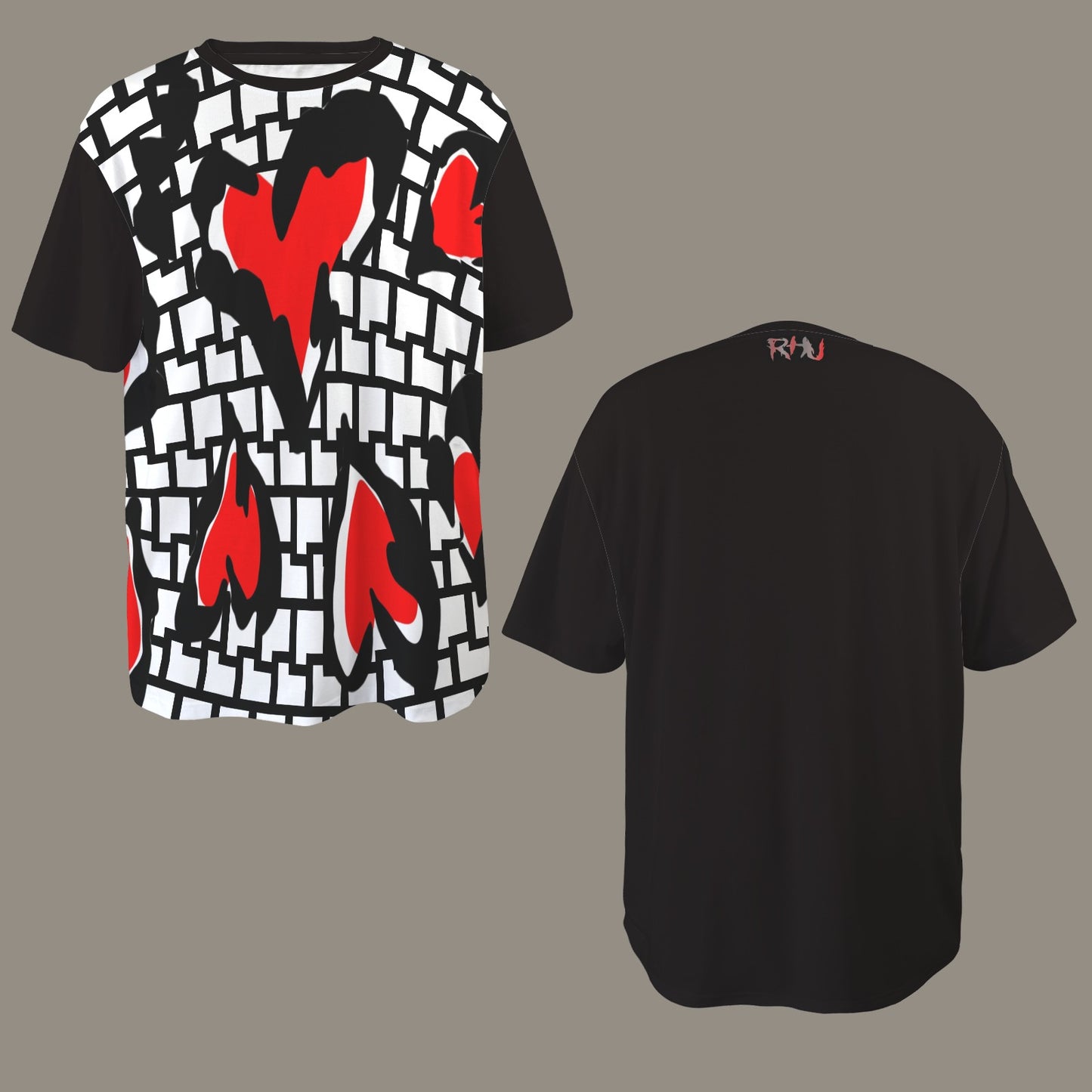 SE SON ROSE T-SHIRT -WHITE/BLACK WALL & HEARTS - SOLID BLACK BACK
