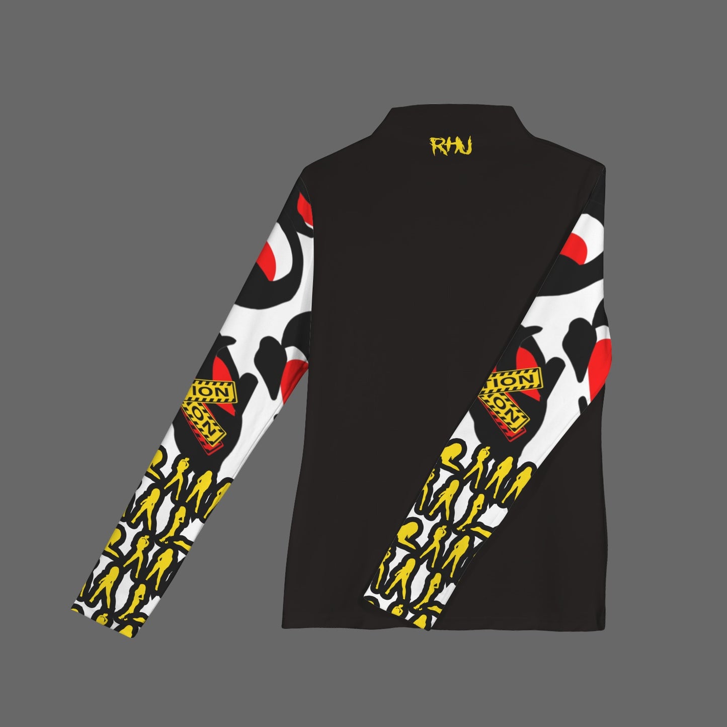 RANSIE CAUTION Long Sleeve Turtleneck Shirt White Black Hearts Mosquitoes