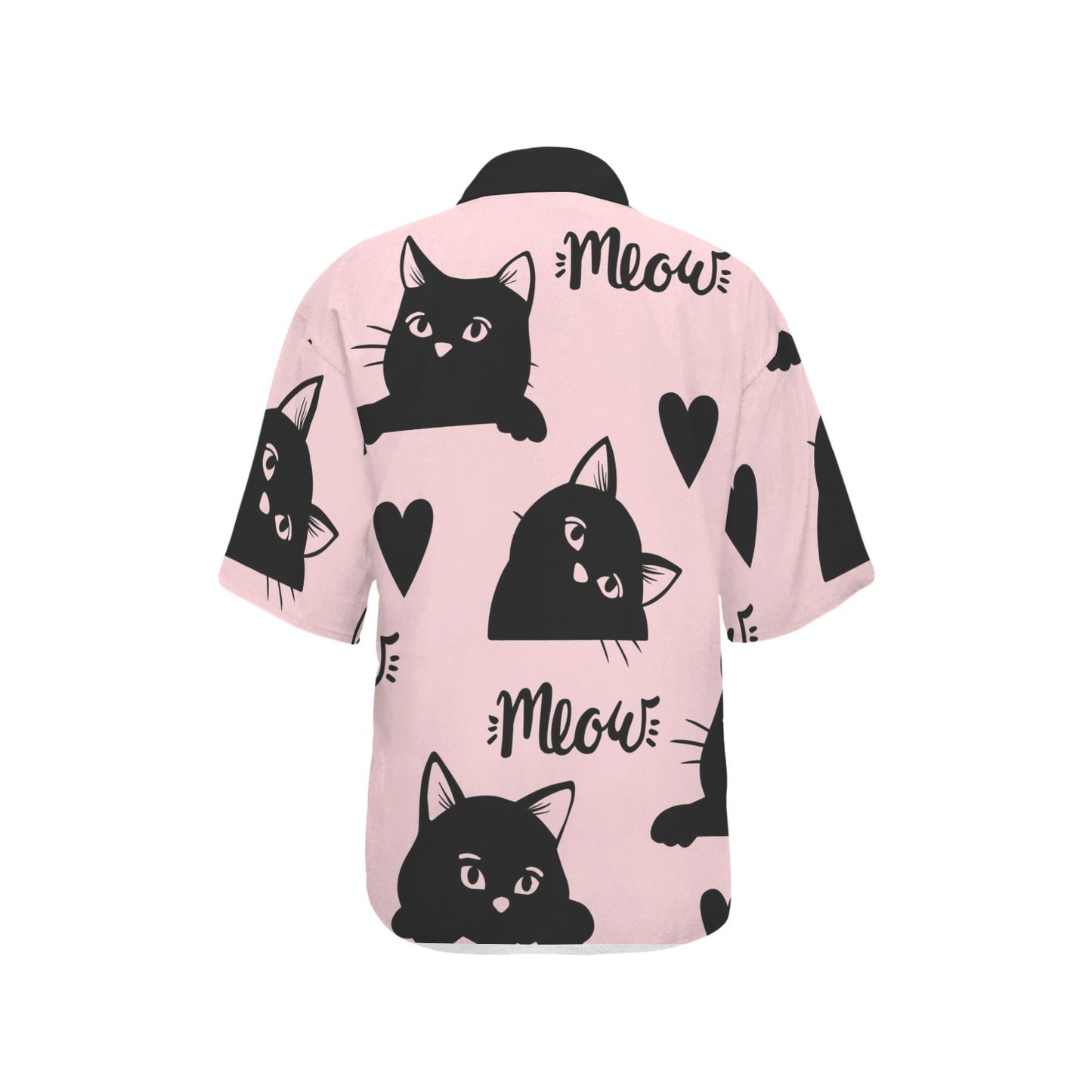 Cat & Meaw Pink Lapel Button T-Shirt