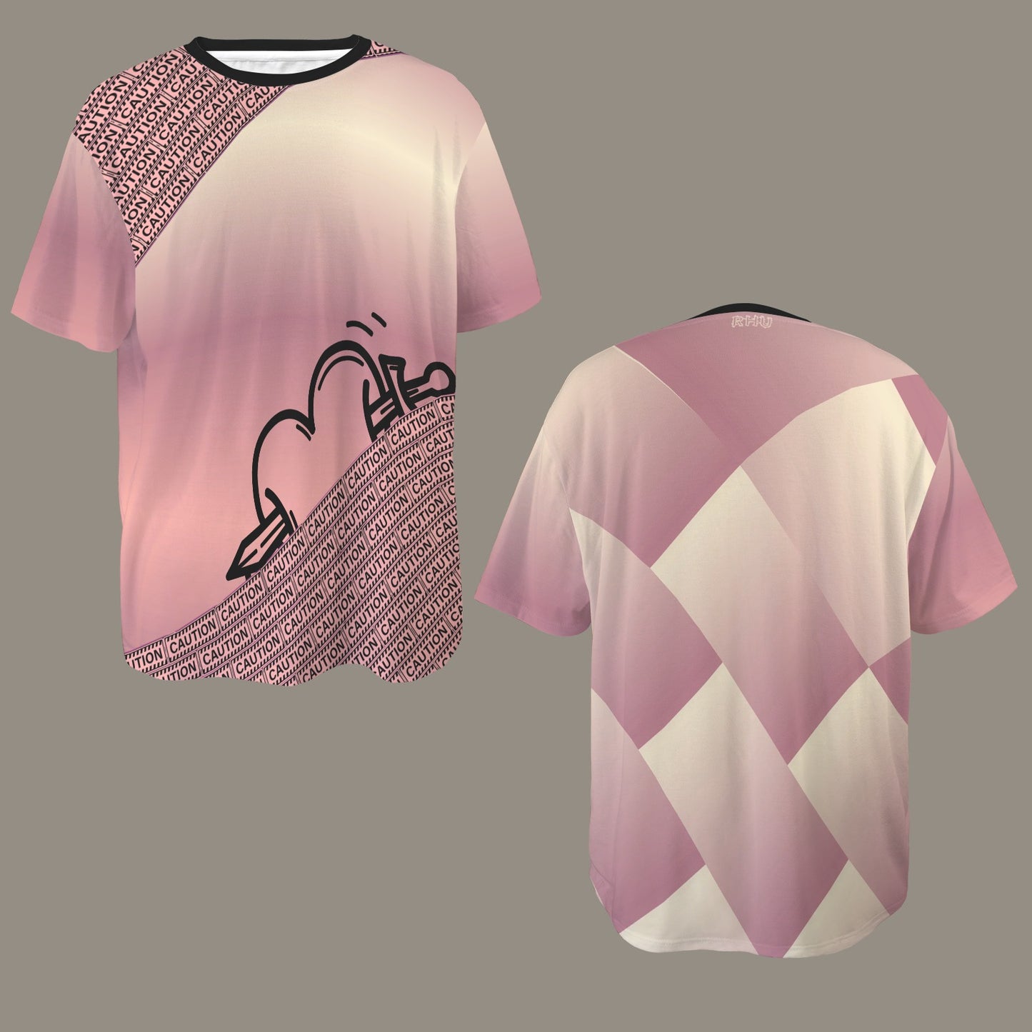 CAUTION T-Shirt gradient heart sword