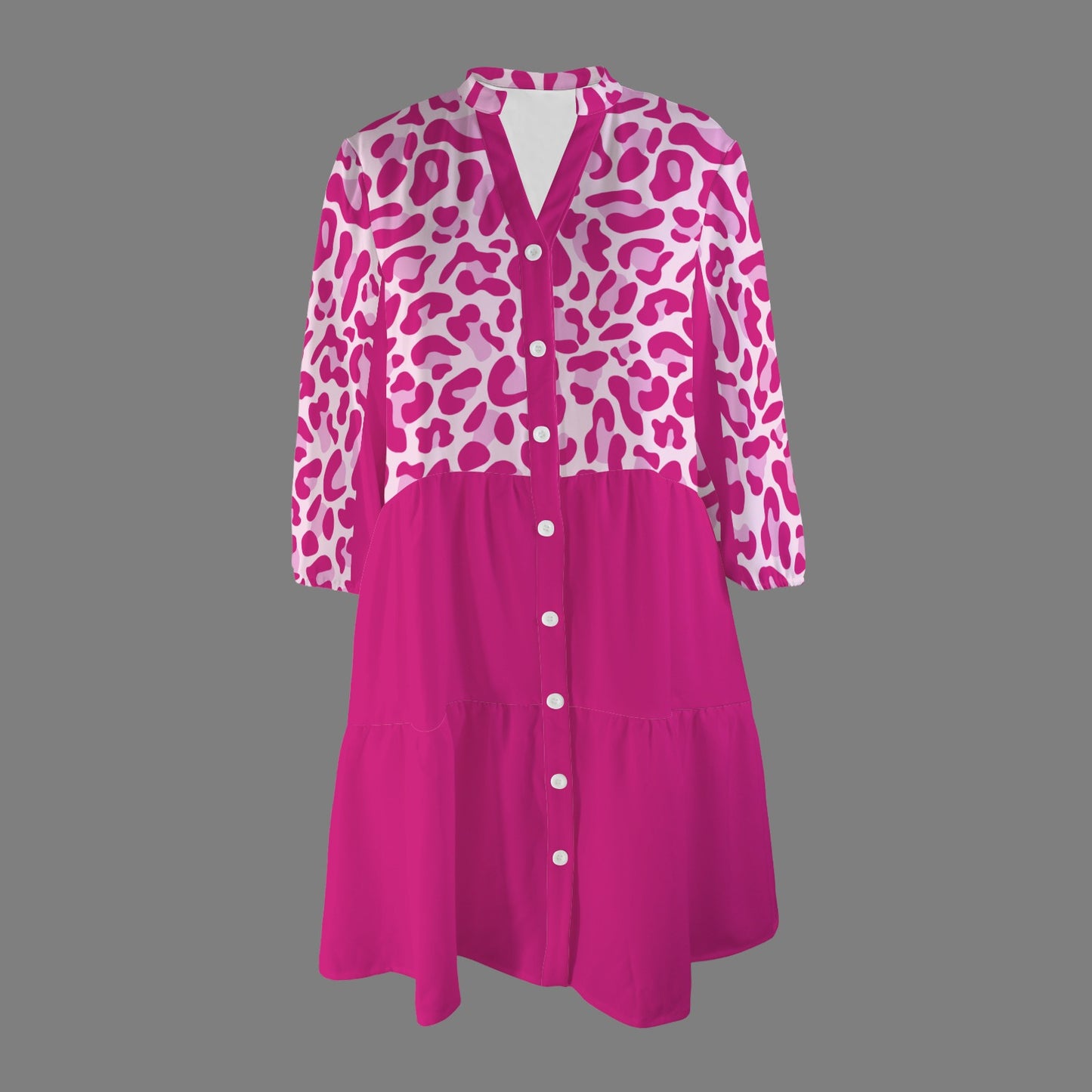 Pink Mauve Leopard Front Button Dress