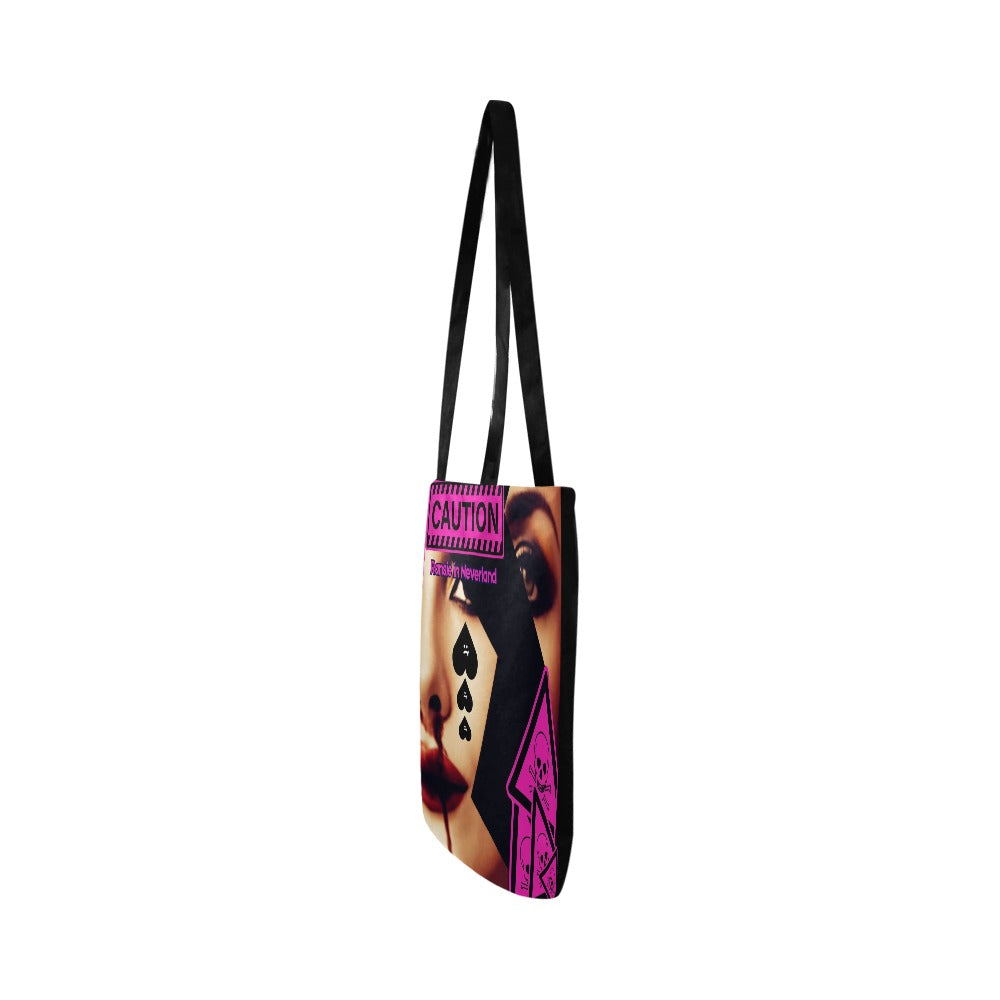 Caution Black Back Lightweight Shopping Tote Bag