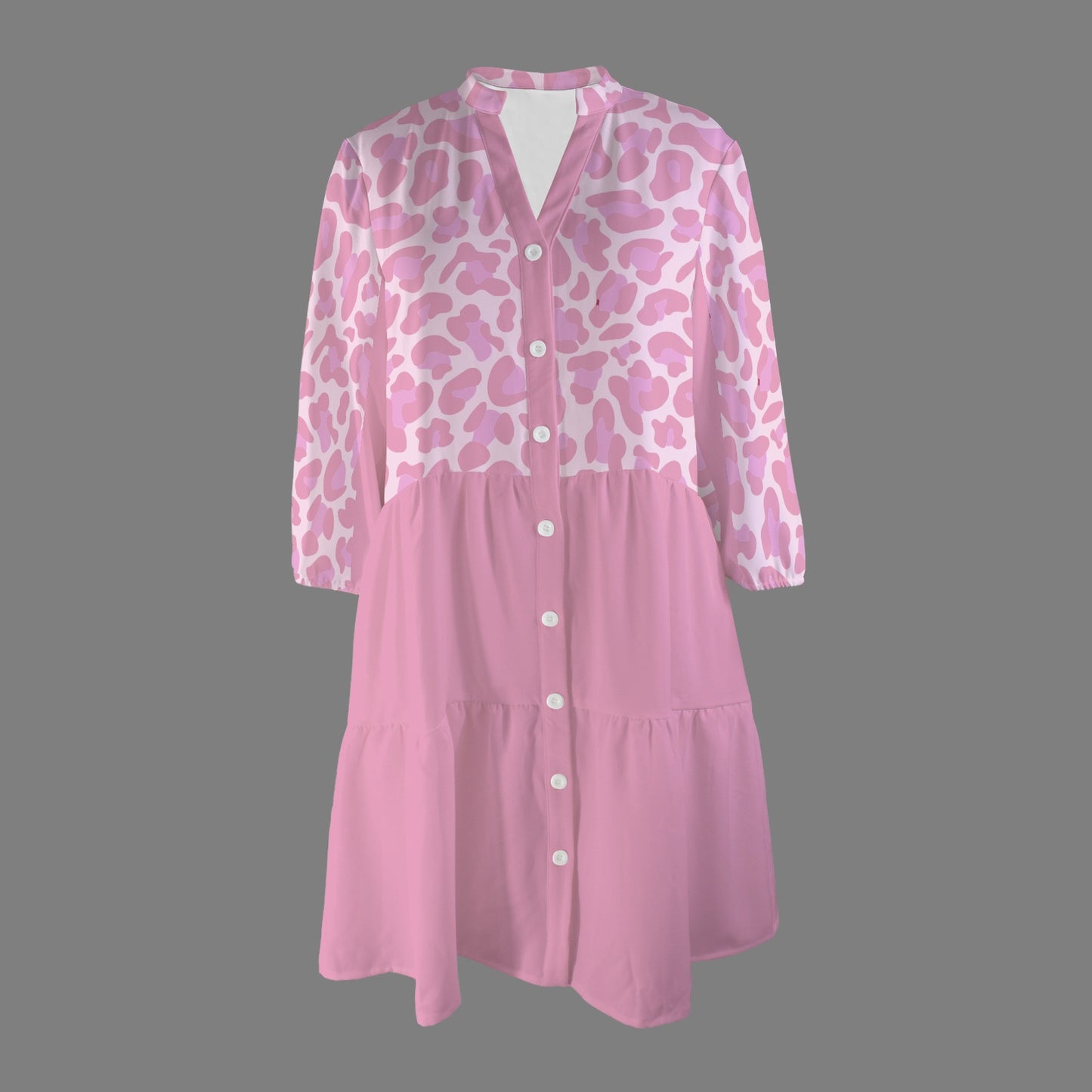 Pink Neutral Pink Leopard Front Button Dress