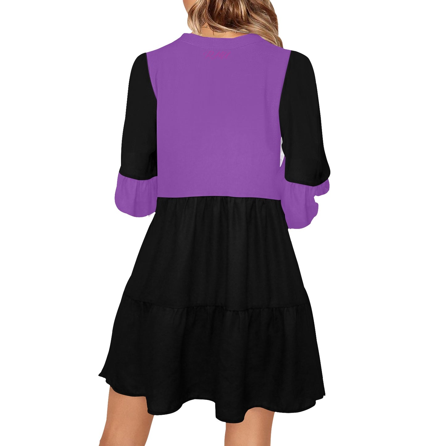 RIN Boho Dress Purple Black V Neck