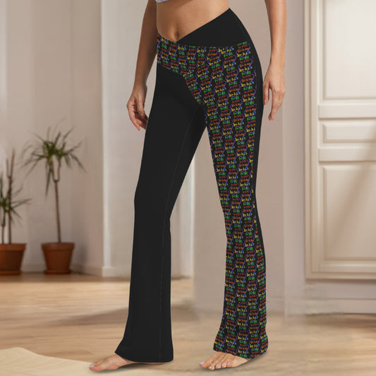 LINFA Little Hearts Tummy Control Cross Waist Pants One Leg HeartsBlack