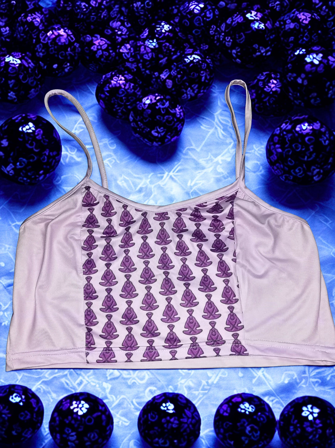 Buddha Pattern Crop Cami Top & Tie Split Skirt Set Pink