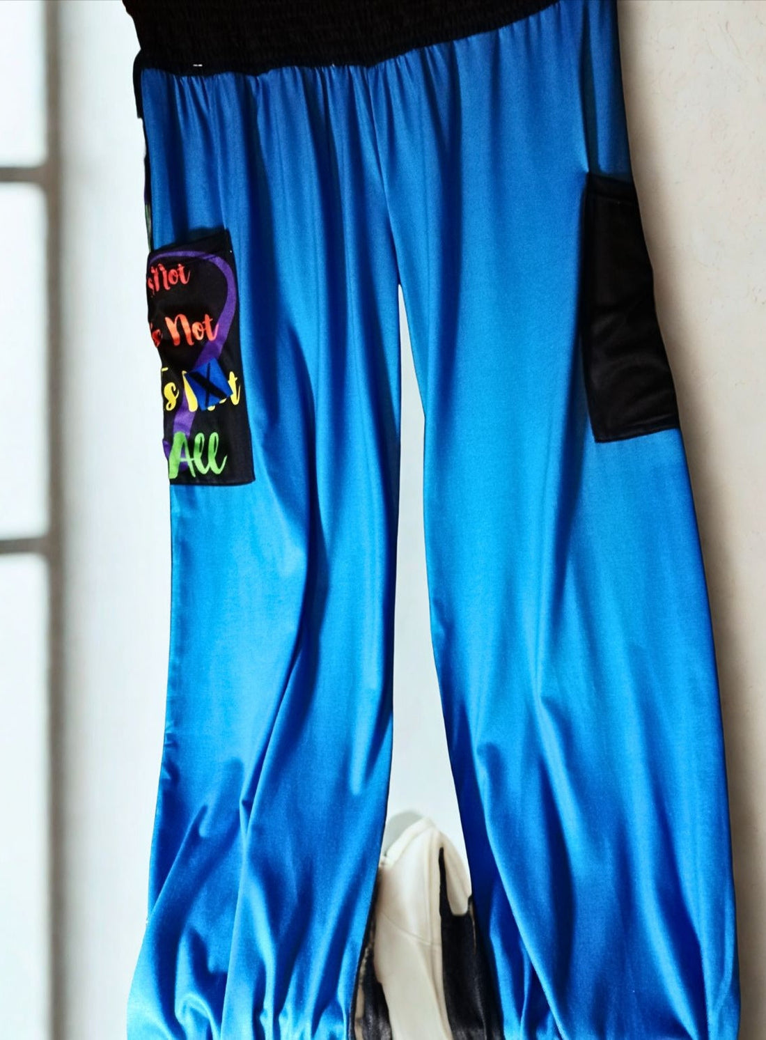 LINFA High Elastic Waist Pants Blue Front