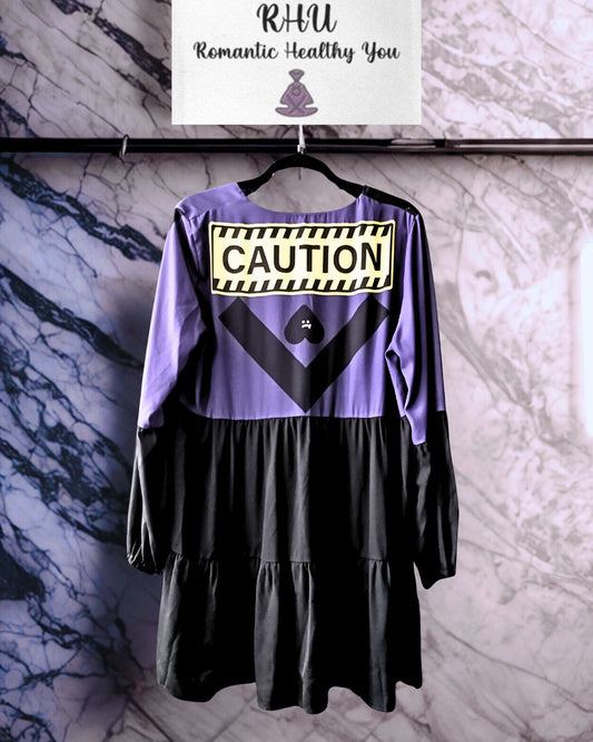 CAUTION Black Purple Boho Dress