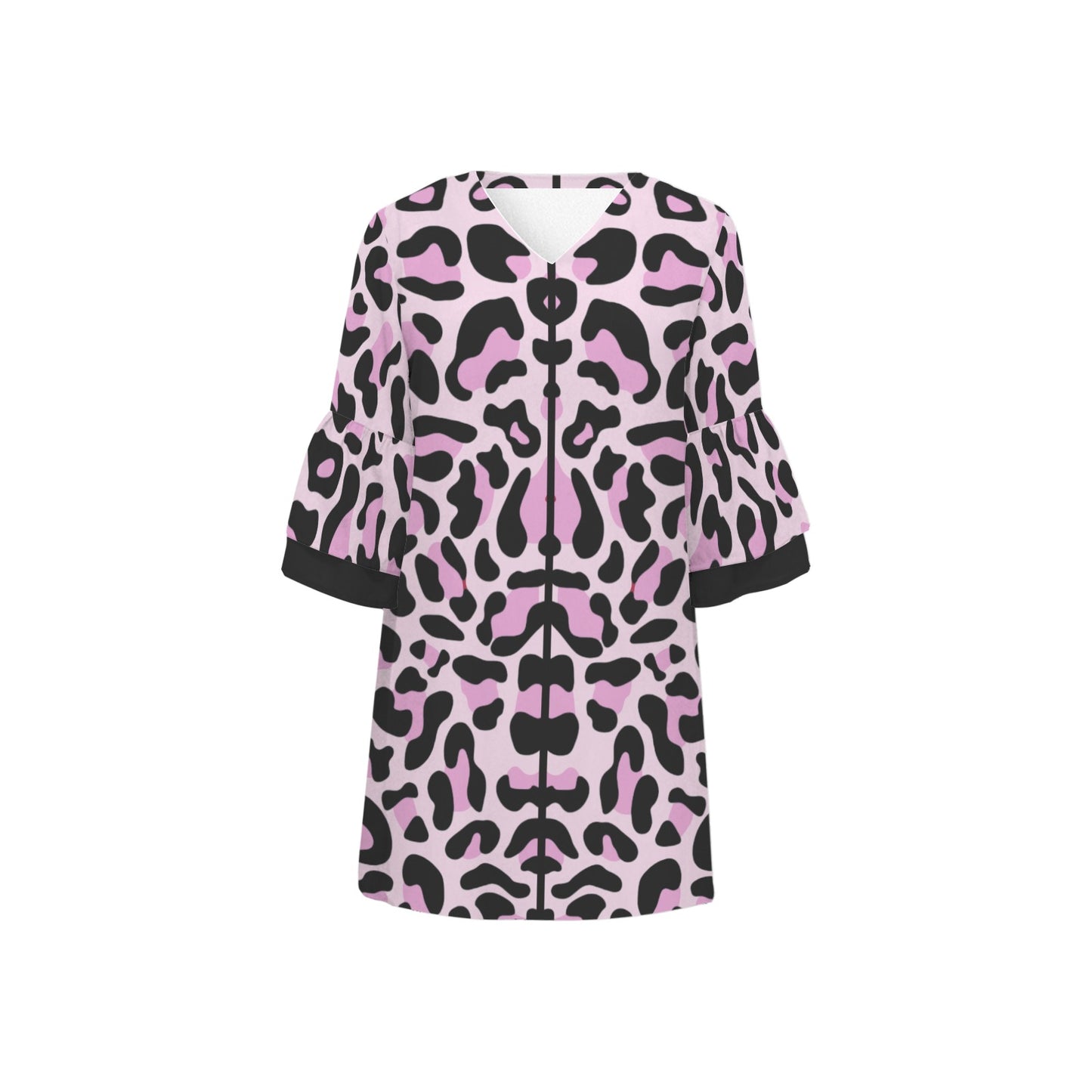 Pink Black Leopard 3/4 Sleeve Dress