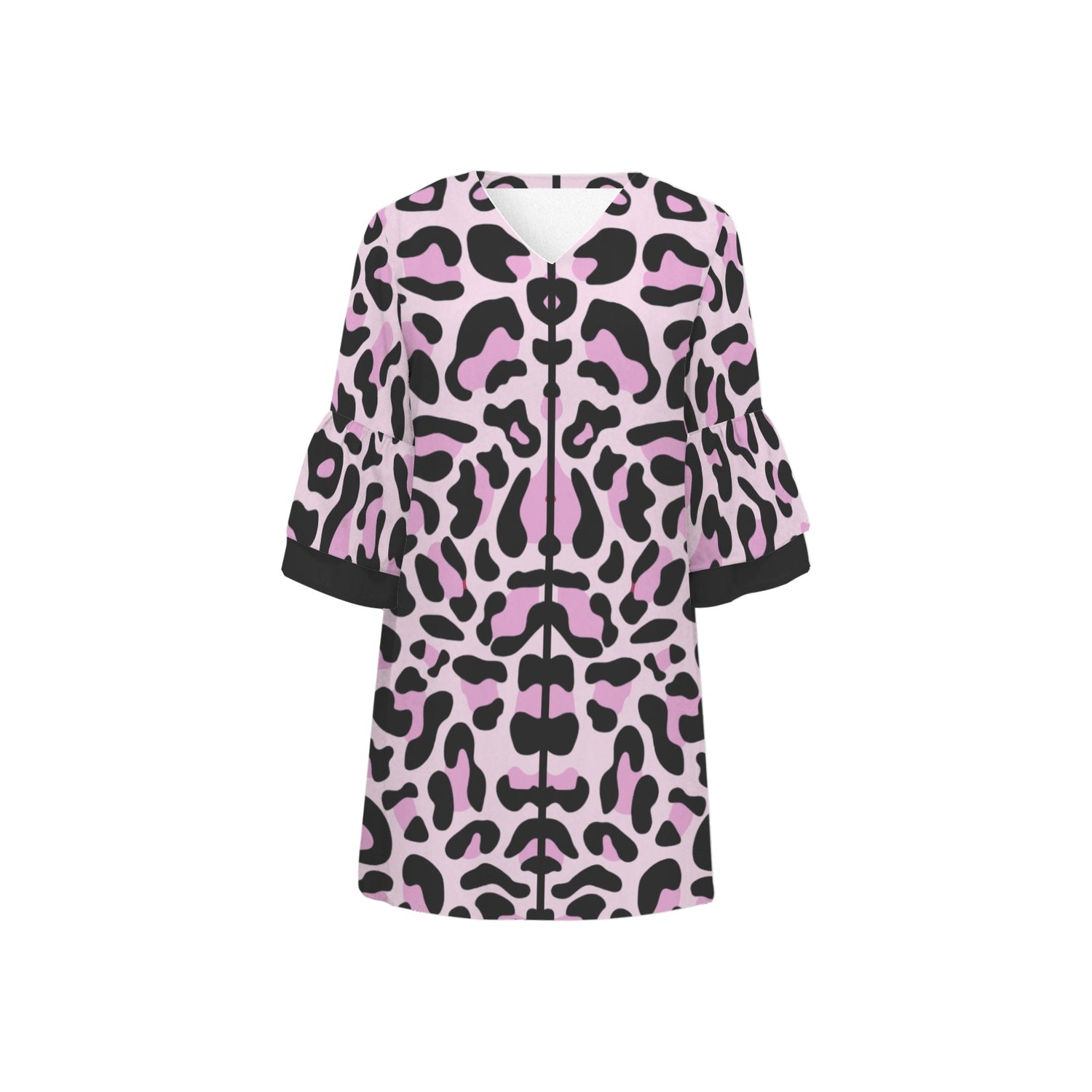 Pink Black Leopard 3/4 Sleeve Dress