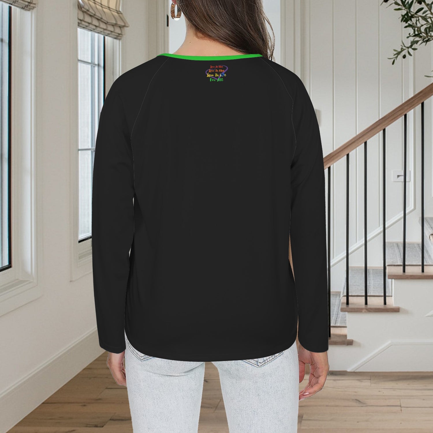 LINFA Long Sleeve Shirt Button Black Green