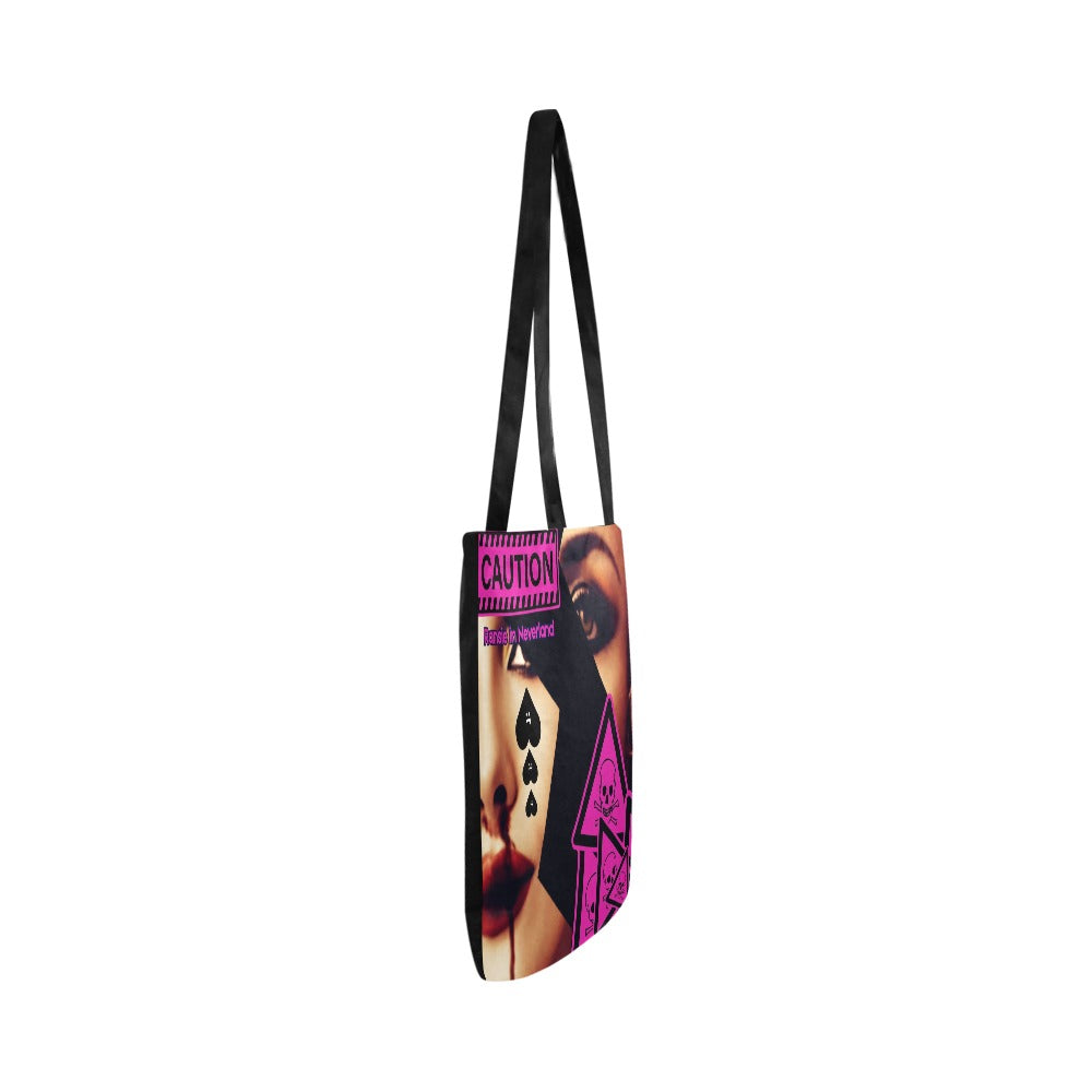 Caution  Black Back Lightweight Shopping Tote Bag