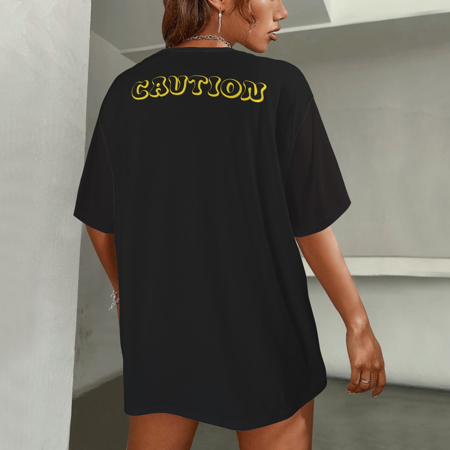 RANSIE CARTOON CAUTION T-SHIRT - YELLOW BLACK WALL