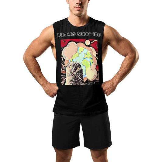 Humans Scare Me T-Shirt Men's Open Sides Tank Top (No Skeletons)